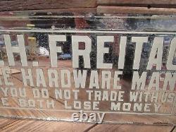 Vintage RARE H. H. FREITAG THE HARDWARE MAN Mirror Glass Sign