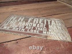 Vintage RARE H. H. FREITAG THE HARDWARE MAN Mirror Glass Sign