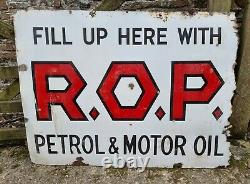 Vintage ROP Petrol & Motor Oil Enamel Advertising Sign Automobilia Rare Garage