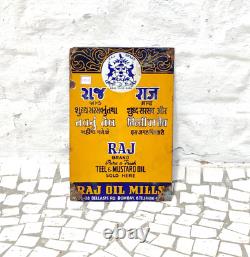 Vintage Raj Brand Teel Mustard Oil Advertising Enamel Sign Rare Decorative EB573