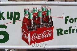 Vintage Rare 1950's Pick Up 6 Coca Cola Sign, Measures 50X16