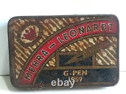 Vintage Rare 1950s Mehra Leonardt G Pen Adv. Tin Box With Nibs Collectible Old