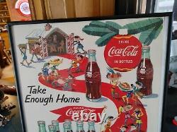 Vintage Rare 1953 Christmas Elf's Coca Cola Lithograph 20 X 15 Framed