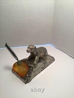 Vintage Rare Advertising Polar Bear Pen Holder, Consolidated Ice Co, Chrome