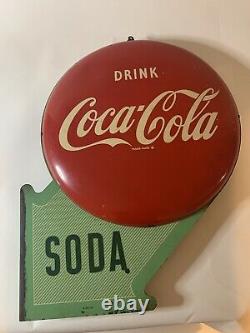 Vintage Rare Coca Cola Flange SODA Advertising Metal Sign Double Button Orig