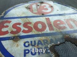 Vintage Rare Essolene Guaranteed Pure Petrol Enamel Esso Advertising Sign 30