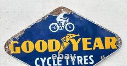 Vintage Rare Good Year Cycle Tyres Ad Rhombus Shape Porcelain Enamel Sign Board