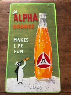 Vintage & Rare Greek Lanitis Plastic Sign Alpha Orange Makes Life Fun 1960s