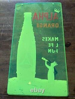 Vintage & Rare Greek Lanitis Plastic Sign Alpha Orange Makes Life Fun 1960s