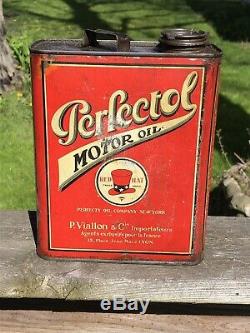 Vintage Rare HTF Red Hat Perfectol Motor Oil Slim Oil Can Gas Oil Soda