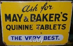 Vintage Rare May & Baker's Quinine Tablets Porcelain Enamel Sign Genuine London