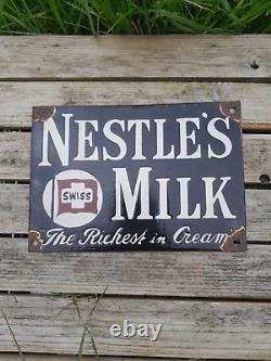 Vintage Rare Nestle's Swiss Milk The Richest In Cream Enamel Sign