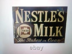 Vintage Rare Nestle's Swiss Milk The Richest In Cream Enamel Sign