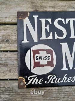 Vintage Rare Nestle's Swiss Milk The Richest In Cream Enamel Sign