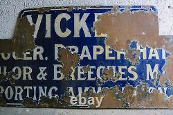 Vintage Rare Old Antique Enamel Metal Shop Sign Vickery's Somerset