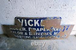 Vintage Rare Old Antique Enamel Metal Shop Sign Vickery's Somerset
