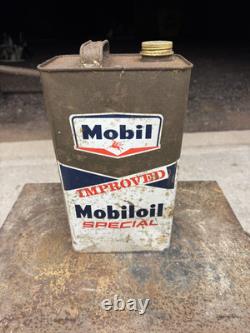 Vintage Rare Old Mobil Gallon Can Automobilia Oil Tin