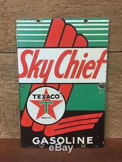 Vintage Rare Original 8x12 Texaco Sky Chief Gasoline Porcelain Pump Plate Sign