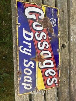 Vintage& Rare Original GOSSAGE'S DRY SOAP Enamel Sign Advertising Sign 23 x 12