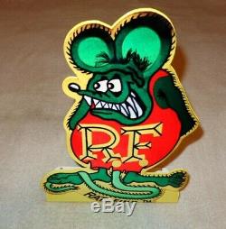 Vintage Rare Rat Fink Ed Roth Speed Shop 12 Metal Gasoline & Oil Sign + Base #2