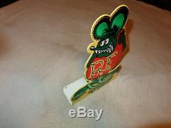 Vintage Rare Rat Fink Ed Roth Speed Shop 12 Metal Gasoline & Oil Sign + Base #2