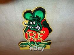 Vintage Rare Rat Fink Ed Roth Speed Shop 12 Metal Gasoline & Oil Sign + Base #2