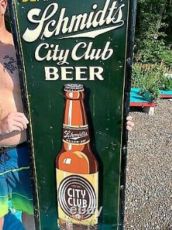 Vintage Rare Schmidt City Club Mellow Dry Beer Brewery Vertical Metal Sign 55x19