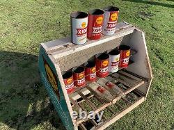 Vintage Rare Shell X100 Oil Can Bottle Display Petrol Pump Rack Trolley
