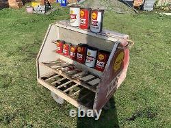 Vintage Rare Shell X100 Oil Can Bottle Display Petrol Pump Rack Trolley