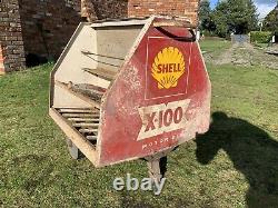 Vintage Rare Shell X100 Oil Can Bottle Display Petrol Pump Rack Trolley