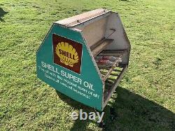 Vintage Rare Shell X100 Oil Can Bottle Display Petrol Pump Rack Trolley