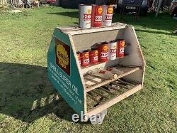 Vintage Rare Shell X100 Oil Can Bottle Display Petrol Pump Rack Trolley