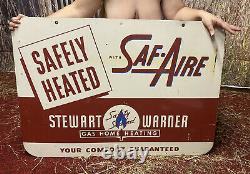 Vintage Rare Stewart Warner Gas Home Heating Double-Sided Garage Sign