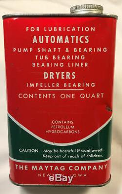 Vintage Red & Green Maytag Bearing Lubricant Oil Quart Can Tin Rare 57191-X