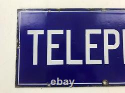 Vintage Retro Enamel Sign Telephone Original Man Cave Rare Double Sided