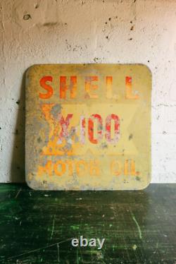 Vintage Retro Shell X-100 Motor Oil Automotive Advertising Sign Collectible Rare