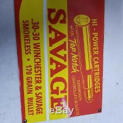 Vintage Savage Bullets Porcelain Sign. 30-30 Winchester Smokeless Remington Rare