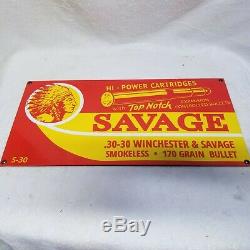 Vintage Savage Bullets Porcelain Sign. 30-30 Winchester Smokeless Remington Rare