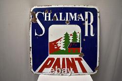 Vintage Shalimar Paint Porcelain Enamel Advertising Sign 24x24 Inches Rare Colle