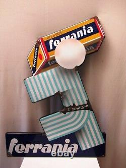 Vintage Sign Board Porcelain Enamel Ferrania Roll Film Die Cut Rare Collectible