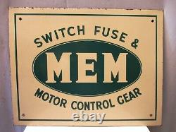 Vintage Sign Board Porcelain Enamel MEM switch fuse & motor control gear rare