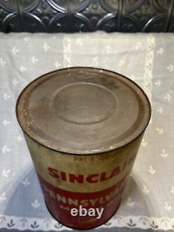 Vintage Sinclair Pennsylvania Motor Oil 5 Quart Tin Can Rare Unopened
