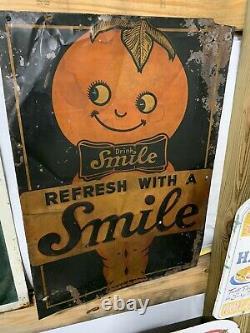 Vintage Smile Orange Drink Metal Sign COLA SODA GAS OIL RARE 27 x 10