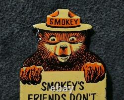 Vintage Smokey Bear Porcelain Metal Us Forest Service Fire Gas Oil Sign Rare Ad