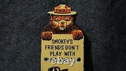 Vintage Smokey Bear Porcelain Metal Us Forest Service Fire Gas Oil Sign Rare Ad