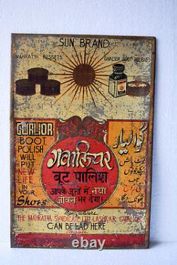 Vintage Sun Brand Boot Polish Advertising Tin Sign Gwalior Rare Collectibles 03