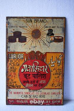 Vintage Sun Brand Boot Polish Advertising Tin Sign Gwalior Rare Collectibles 12