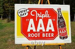 Vintage Super Rare Triple Aaa Root Beer Soda Embossed Sign Near- Mint Scarce