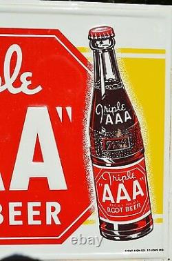 Vintage Super Rare Triple Aaa Root Beer Soda Embossed Sign Near- Mint Scarce