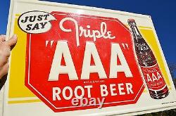 Vintage Super Rare Triple Aaa Root Beer Soda Embossed Sign Near- Mint Scarce